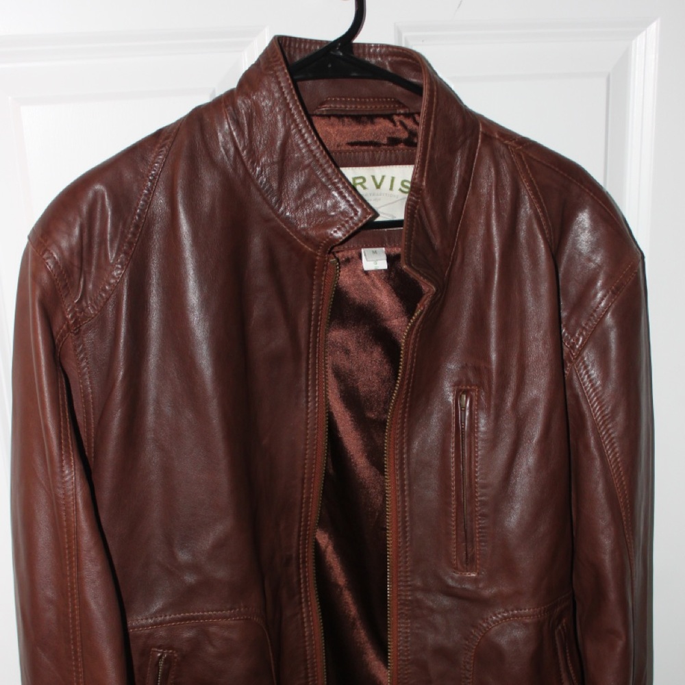MENS ORVIS BROWN LEATHER JACKET SIZE M